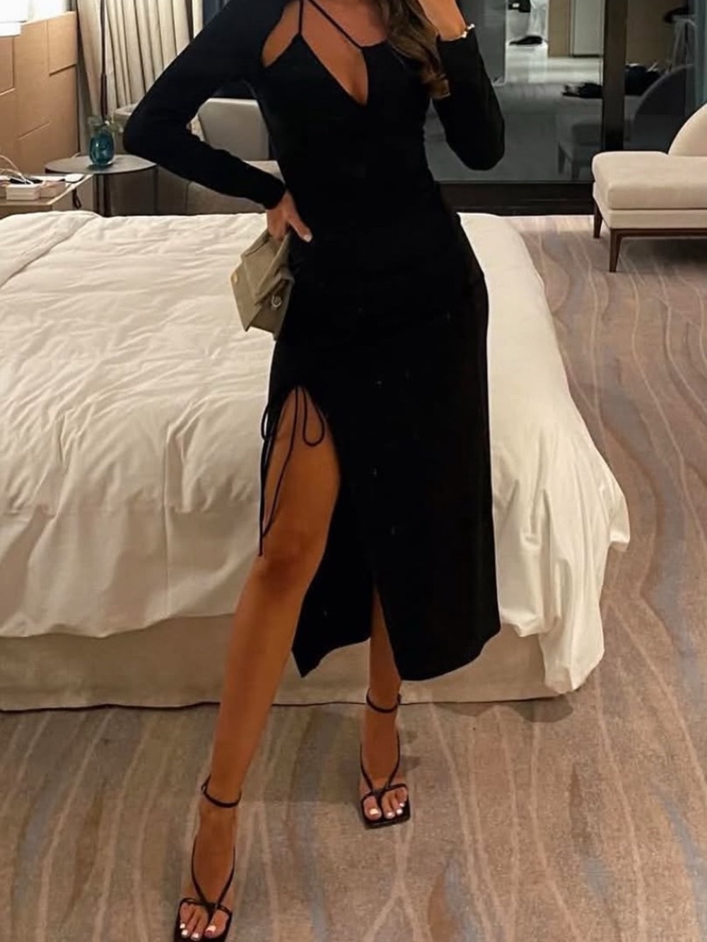 Zara Black Gathered Asymmetrical Cut Out Dress